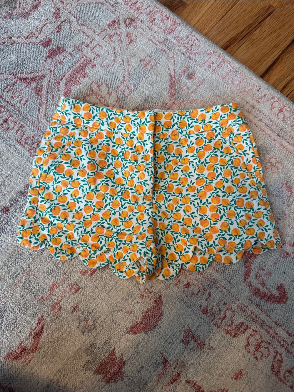 Crewcuts White Scallop-Hem Shorts with Citrus Print